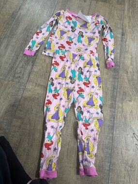 Disney Pink Princess Characters Girls 2-Piece Footie Pajamas